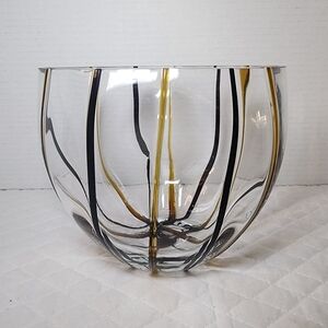 Royal Limited Black & Brown Fused Stripe Mouth Blown Polish Art Glass Bowl/Vase